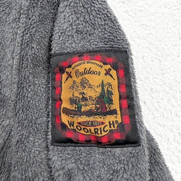 VTG Woolrich Mens M USA Made Gray Fleece Full Zip Hooded Jacket Outdoor Patch - Picture 4 of 9